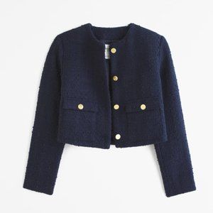 Abercrombie Collarless Tweed Jacket - Navy Blue & Gold